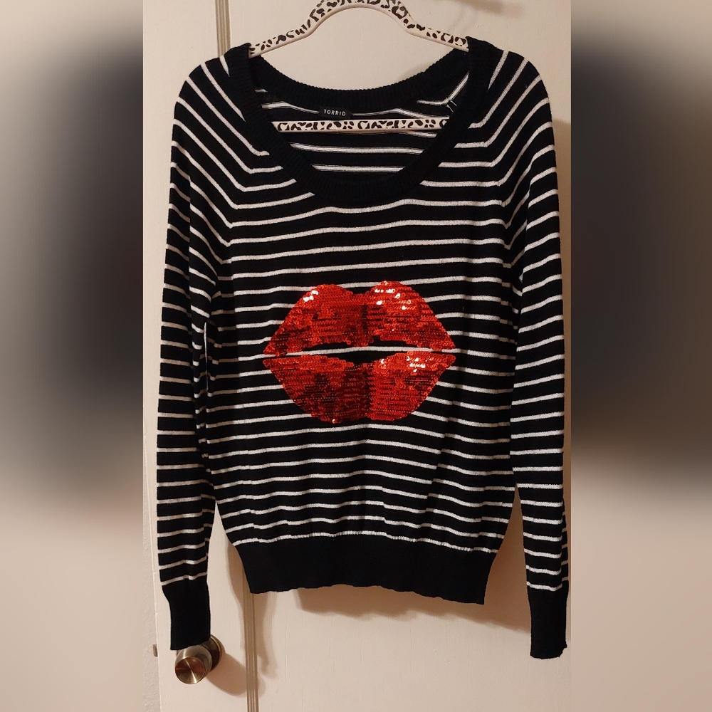 Torrid Sparkling Lips Stripe Sweater